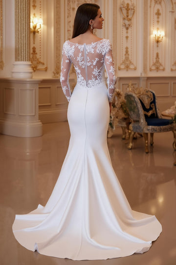 Mermaid Long Sleeve Appliqued Ivory Wedding Dress